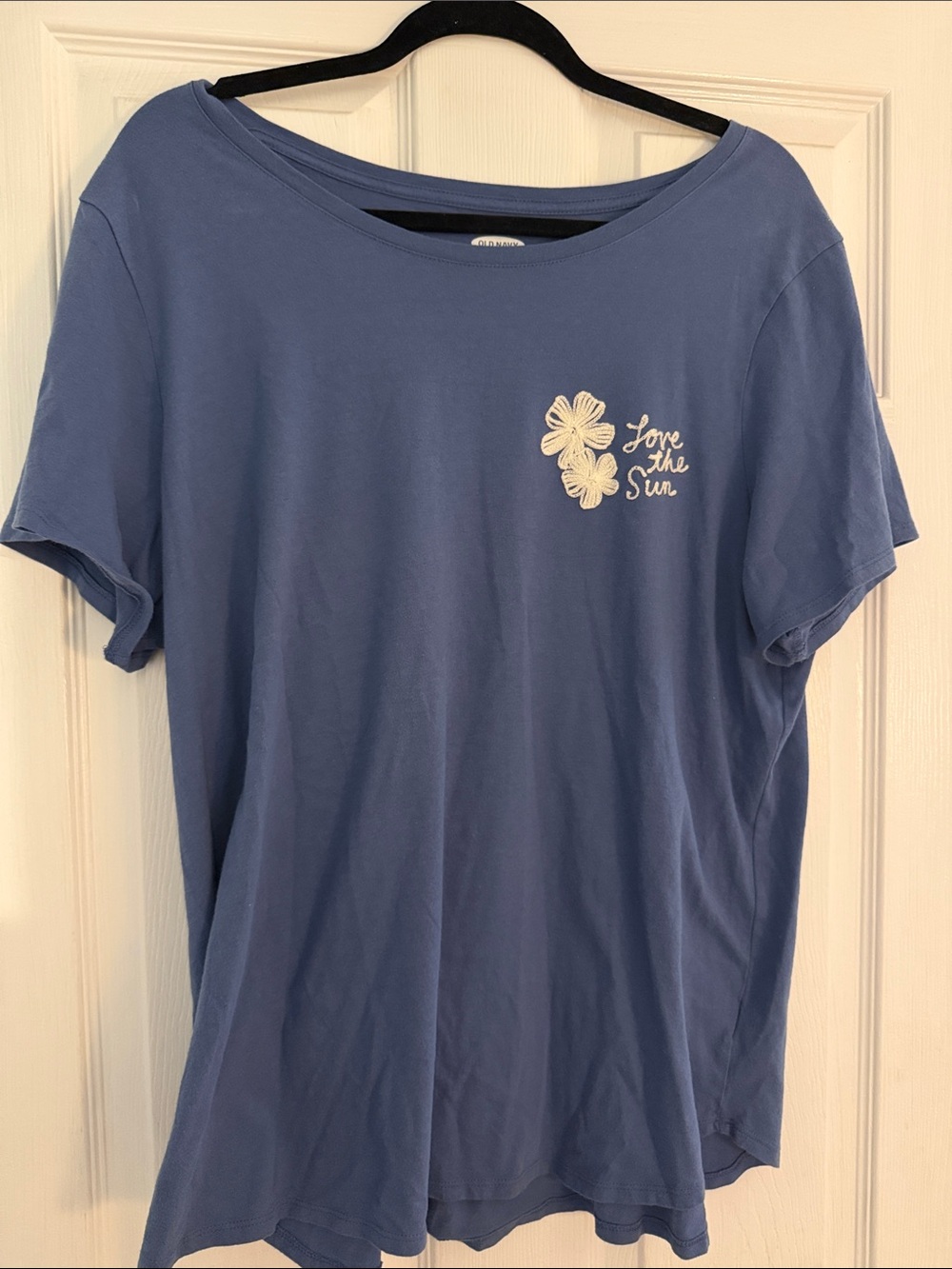 Old Navy Blue Short Sleeve Tee with White Floral "Love the Sun"